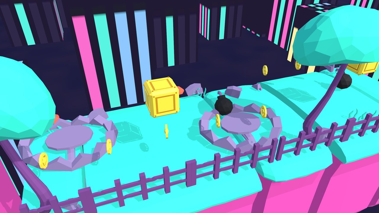 Neon City: the course running between lit towers