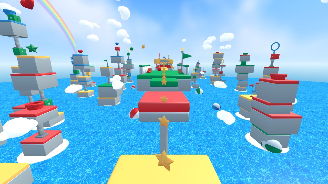Sky Blocks: hopping up the pillar pads over the lagoon