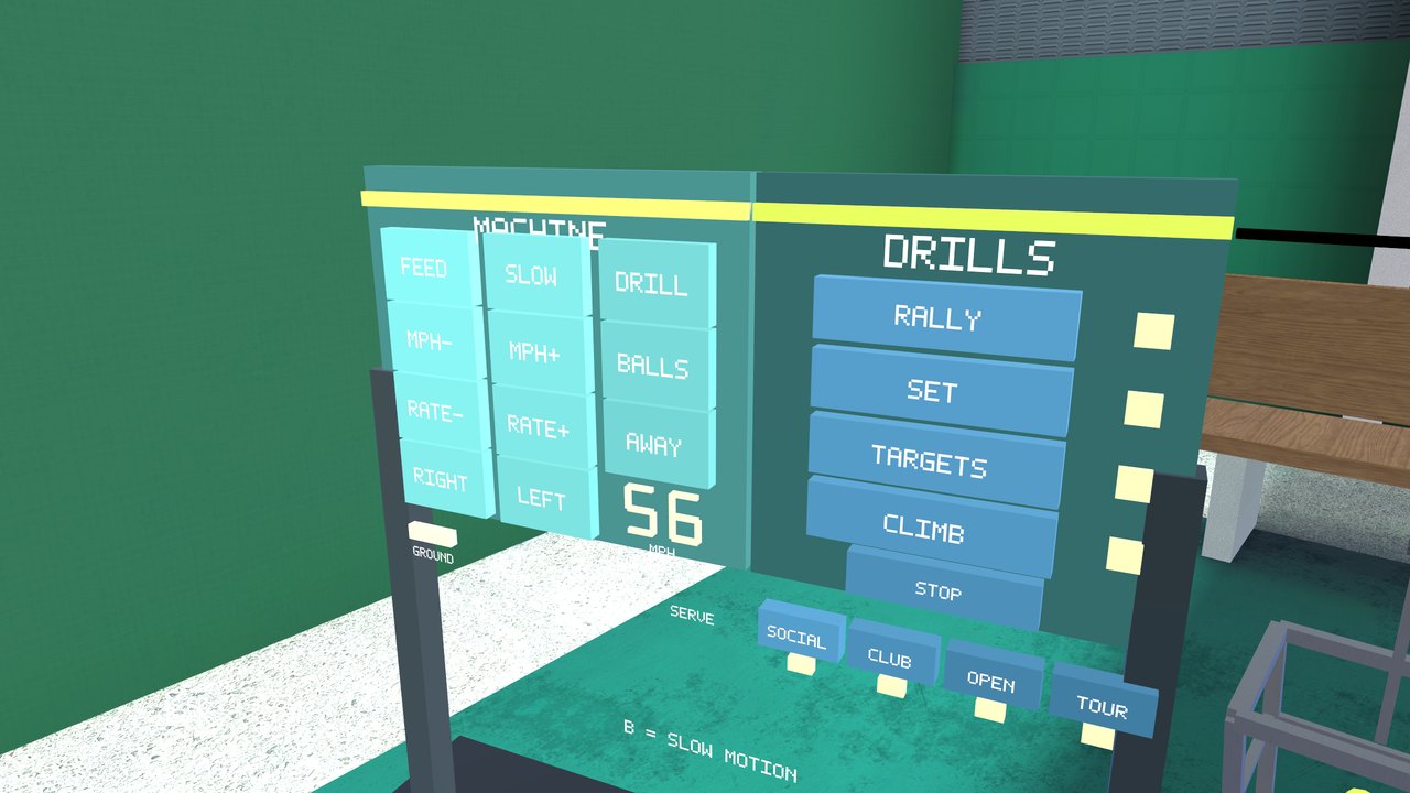 The courtside console with the drills and levels