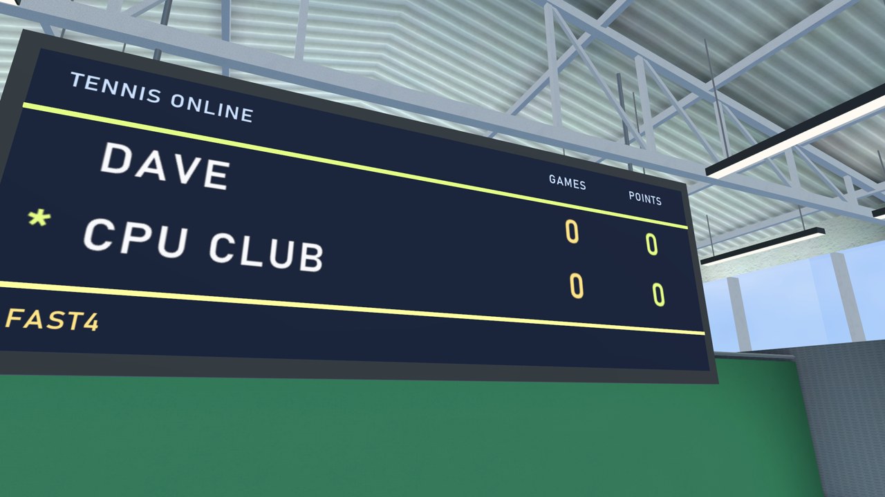 The live scoreboard over the far baseline