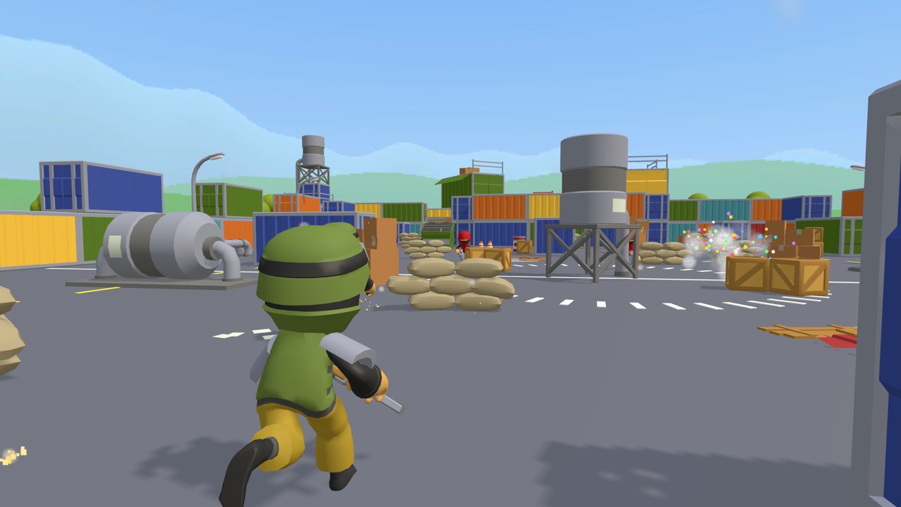 A green soldier watching the middle of the port