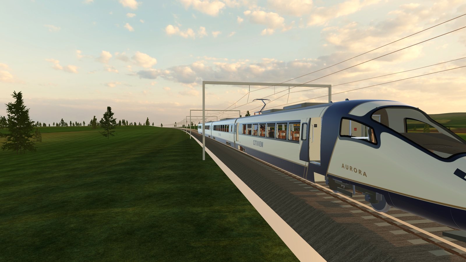 The Aurora high-speed train at golden hour