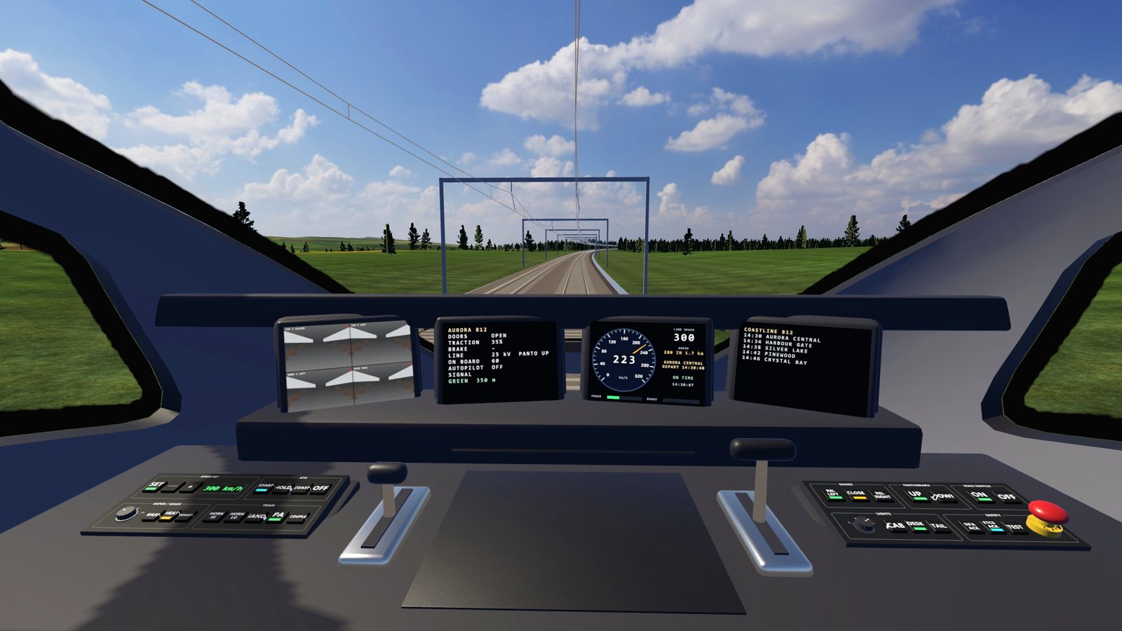 The driver's cab at speed with live displays