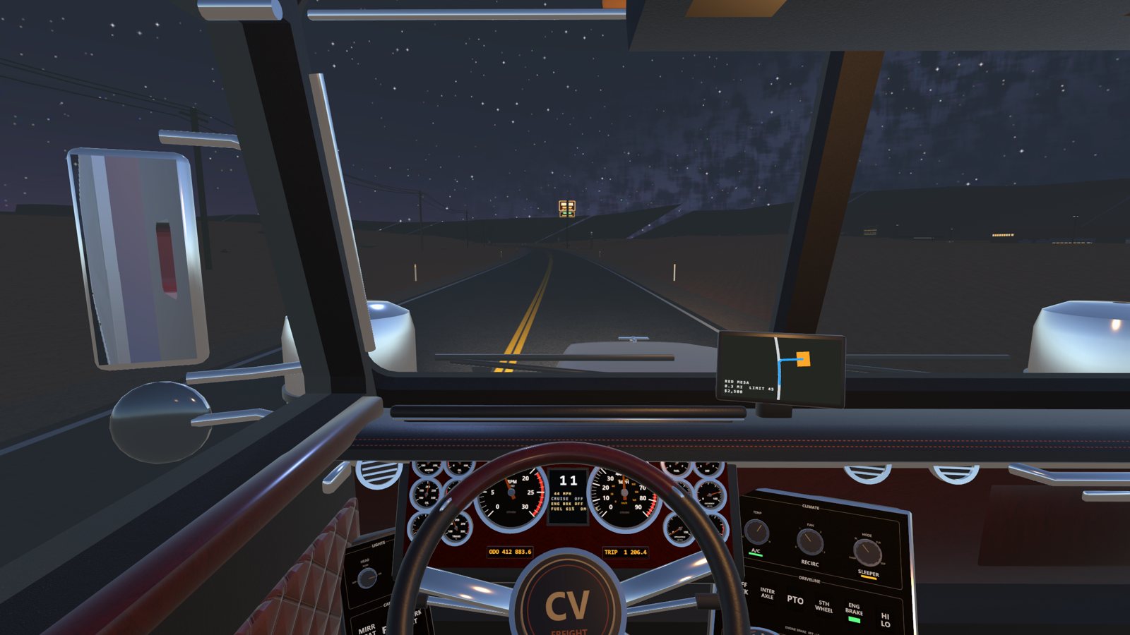 Driving at night with the gauges glowing