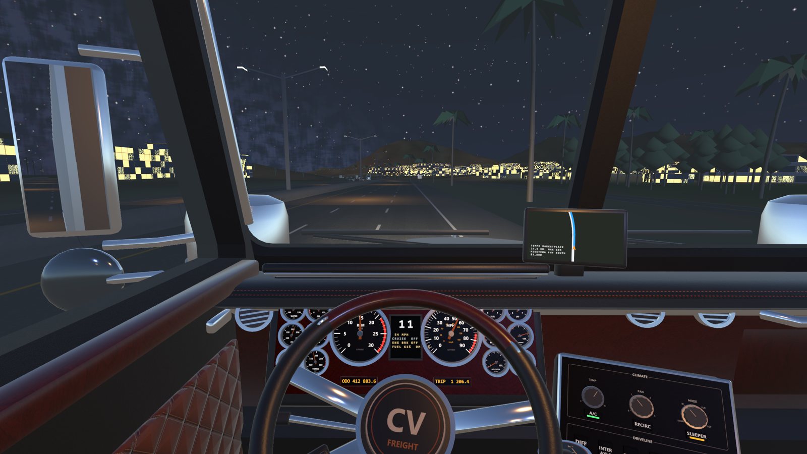 Driving at night with the gauges glowing