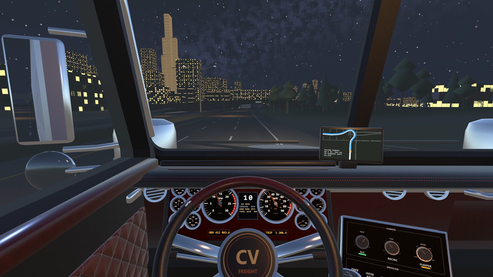 Driving at night with the gauges glowing