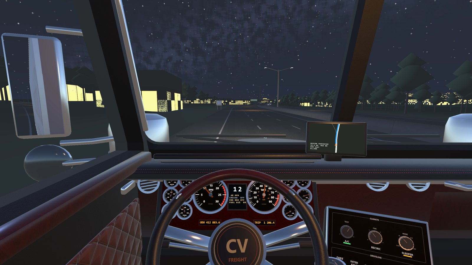 Driving at night with the gauges glowing
