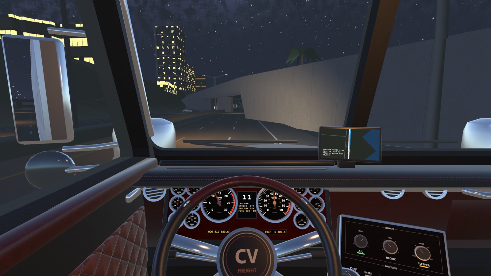 Driving at night with the gauges glowing