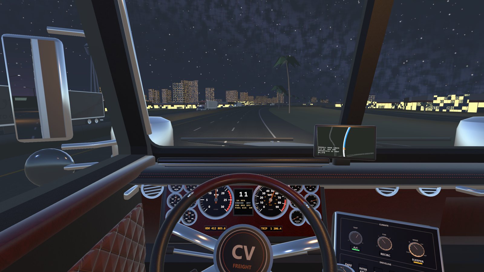 Driving at night with the gauges glowing