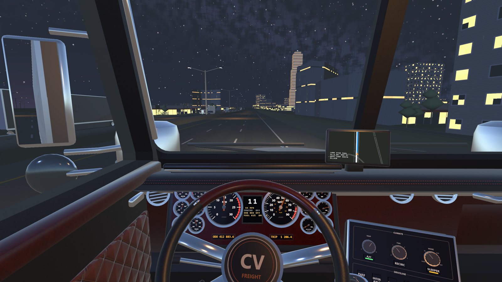 Driving at night with the gauges glowing